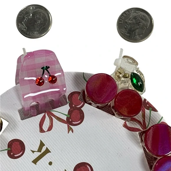 Piper K Cherry Rhinestone Mini Hair Clip Set - Cream, Red and Pink - Picture 4 of 4